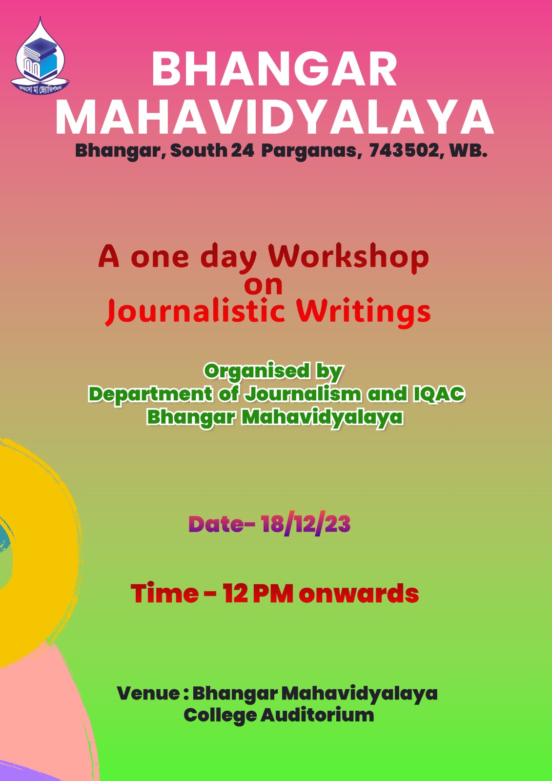 18.12.2023 : A One Day Workshop on Journalistic Writing